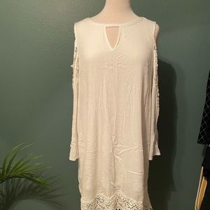 White Boho Lace Trim Dress - NWT